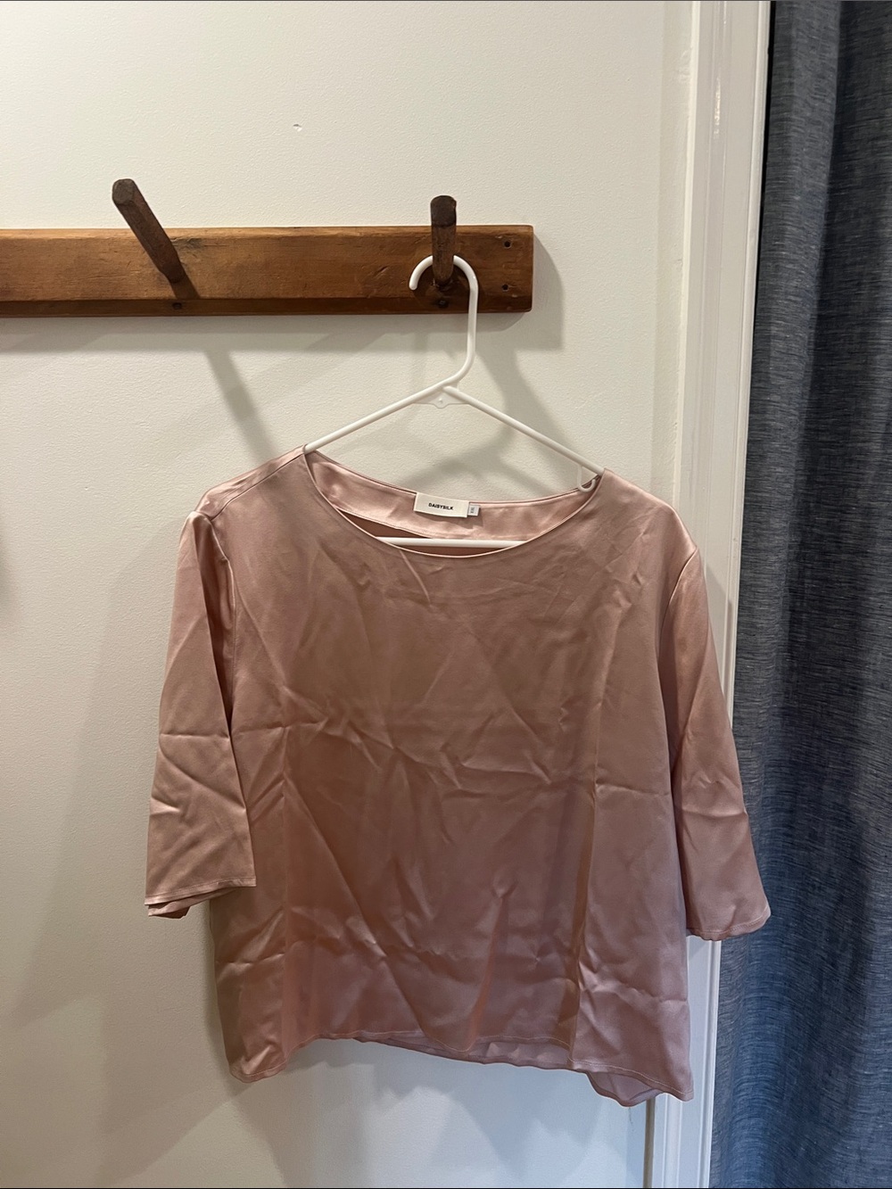 Blush Pink Satin Scoop Neck Blouse